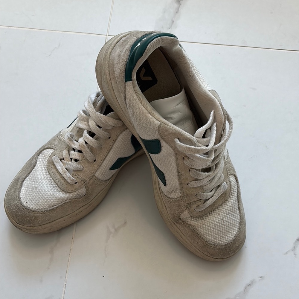 Veja White and Dark Green Sneakers